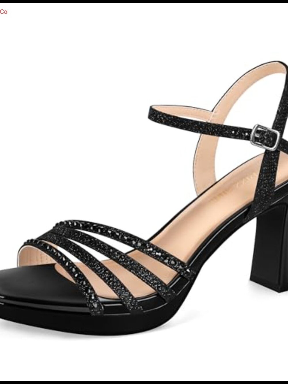 PIZZ ANNU Lena Platform Heels Chunky Rhinestone Ankle Strap Dress Sandals